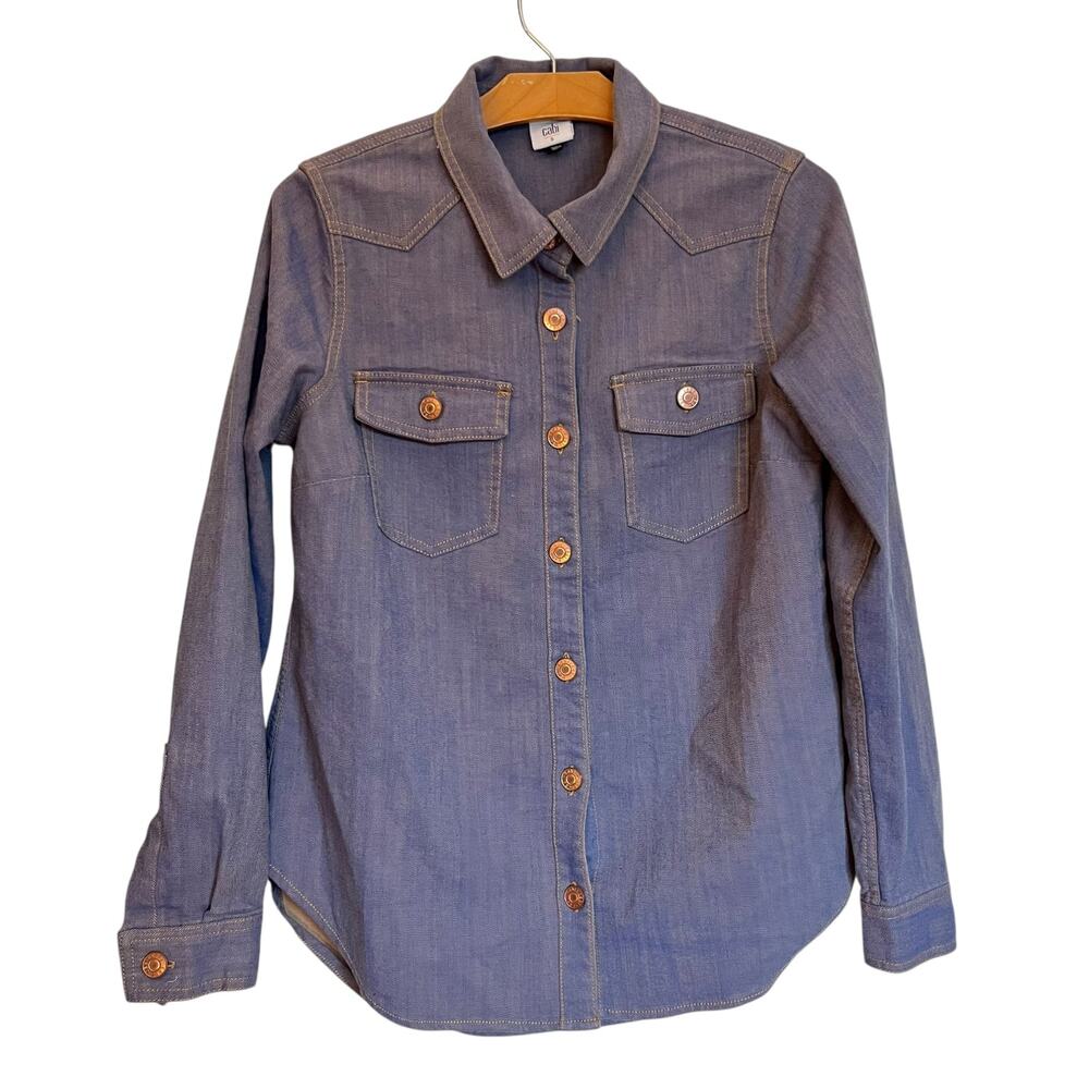 CAbi Button-Up Denim Shirt Jacket in Faded Blue